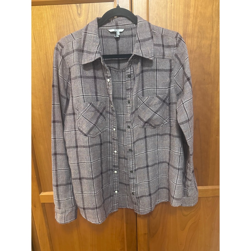 BKE Women Burgundy Plaid Pearl Snap Western Fitted Shirt Large BDEV3056 Long Sle